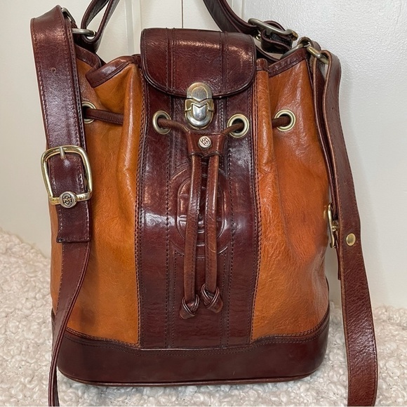 MARINO Orlandi Vintage Two toned Brown Leather Bucket Bag Purse - Picture 2 of 12